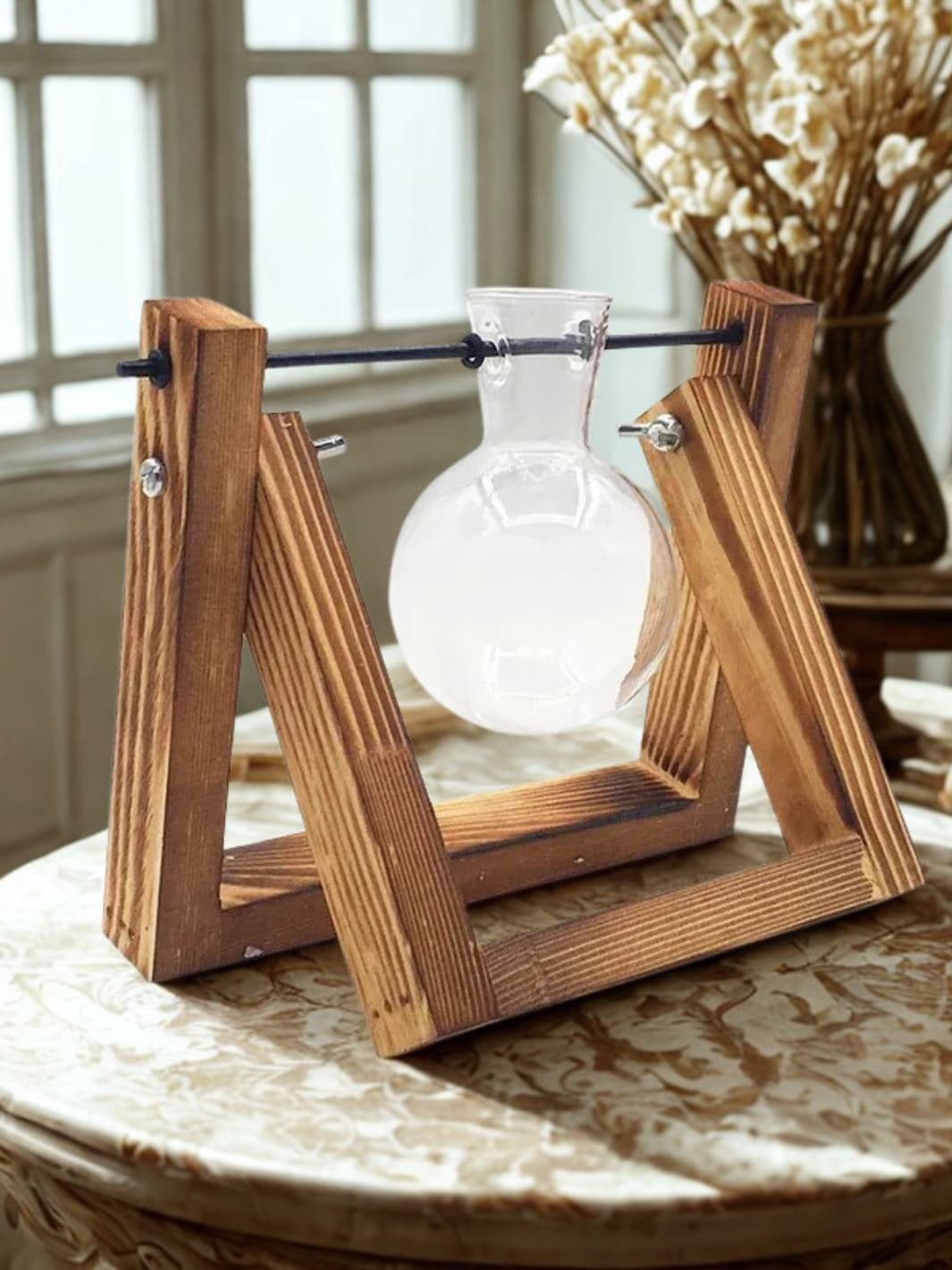Vase | Suspension bois triangulaire et boule en verre