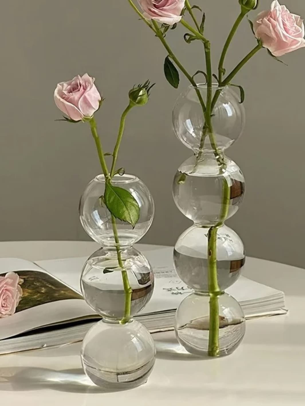 Vase | Pot transparent 4 bulles en verre soufflé empilées