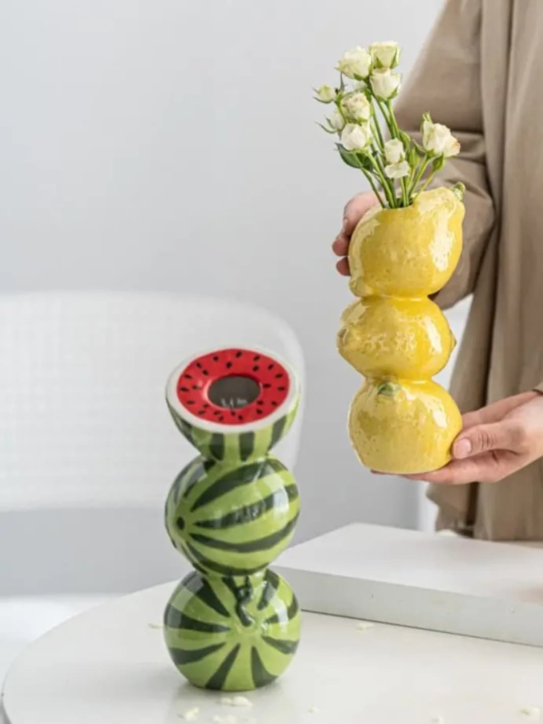 Vase | Céramique jaune en forme de tour de citron