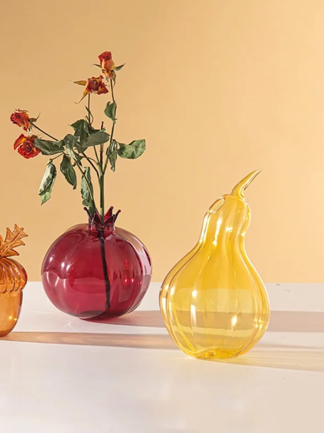 Vase | Courge en verre soufflé jaune translucide