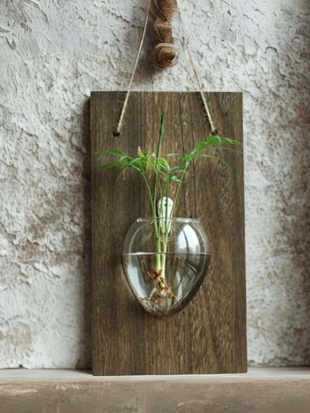 Vase | Suspension mural bois et verre