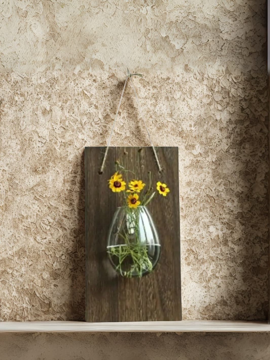 Vase | Suspension mural bois et verre