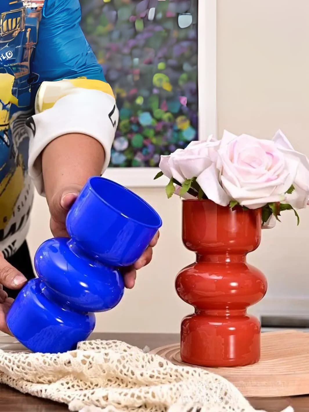 Vase | Coloré rétro en verre ondulé vintage