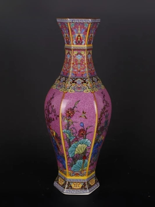 Vase | Céramique royale style chinois fleurs violettes