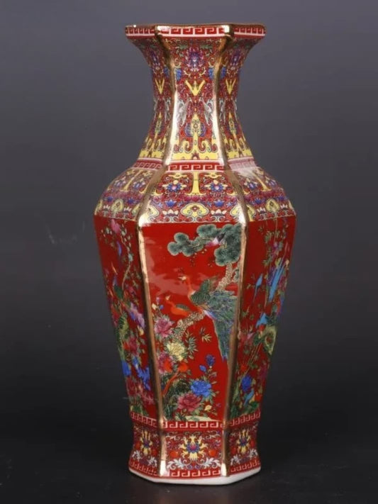 Vase | Céramique chinoise florale teinte rouge