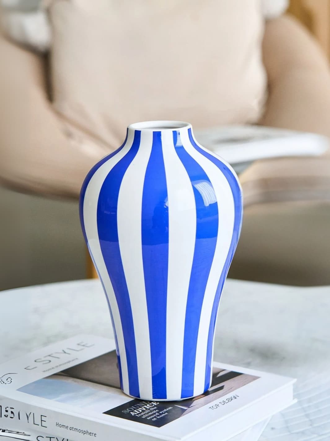 Vase | Rayé bleu en céramique géométrique