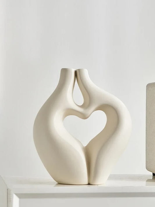 Vase | Sculpture abstraite couple en céramique crème