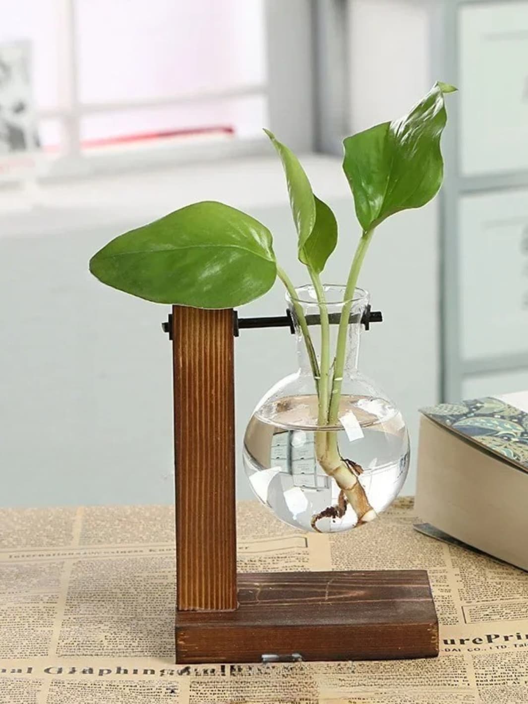 Vase | Suspension bois et verre à double boule