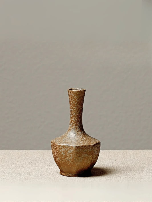 Vase | Grès brut à col long facetté style japonais