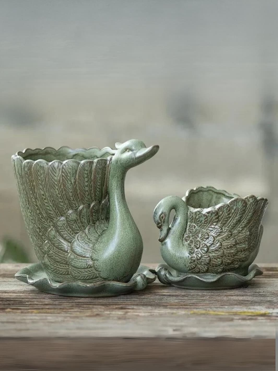 Vase | Cygne en céramique vert