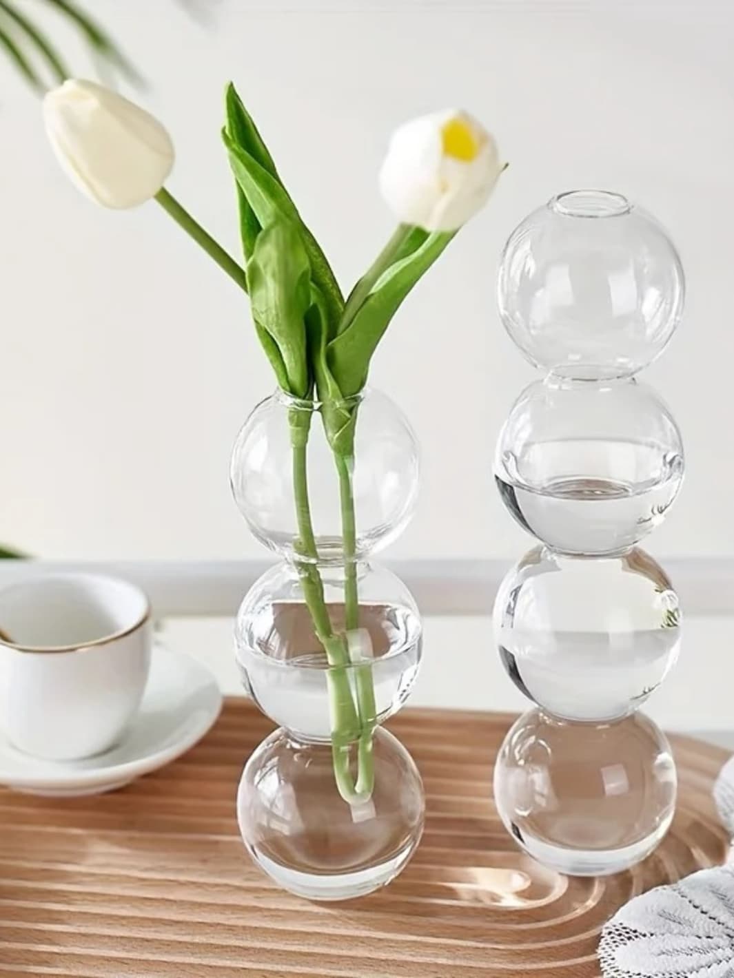 Vase | Pot transparent 4 bulles en verre soufflé empilées