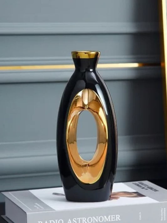 Vase | Élégance noire à insert doré sans support
