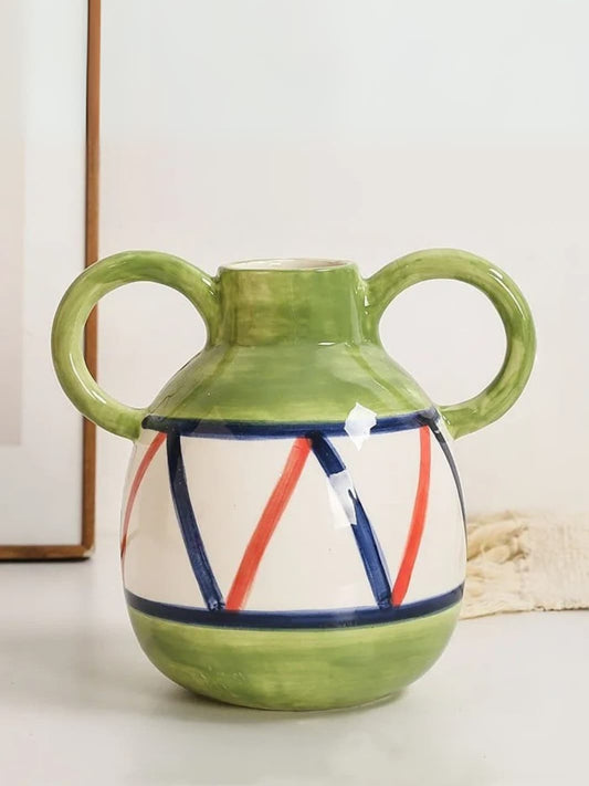 Vase | Motifs colorés et poignées rondes façon amphore