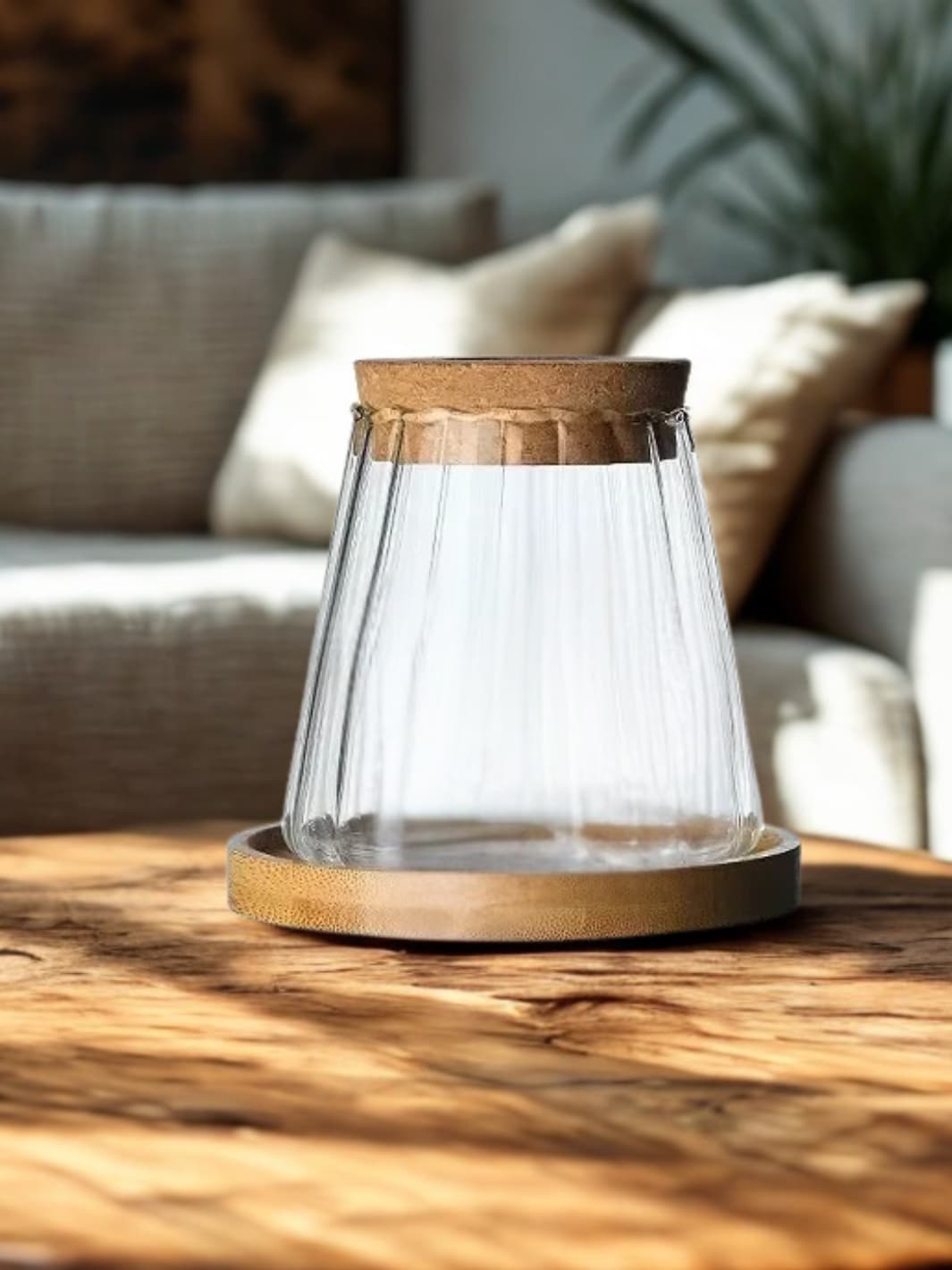 Vase | Support de culture hydroponique en verre et bois