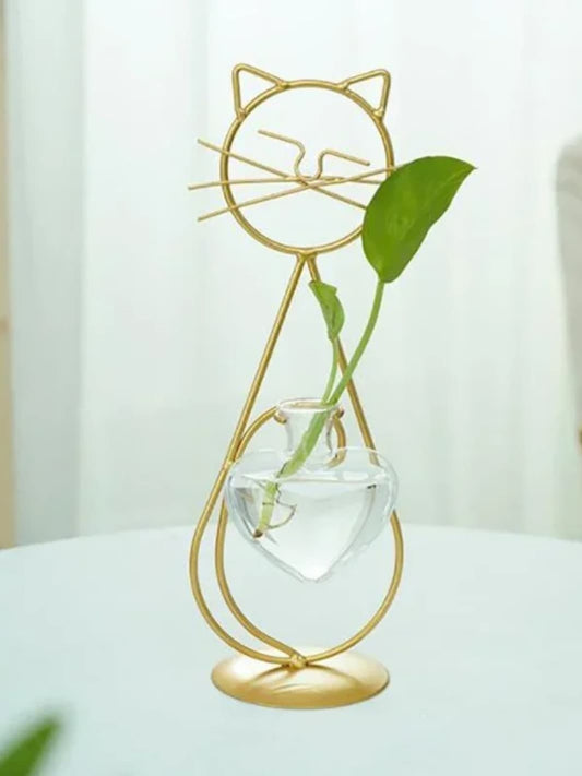 Vase | Forme métallique chat en verre