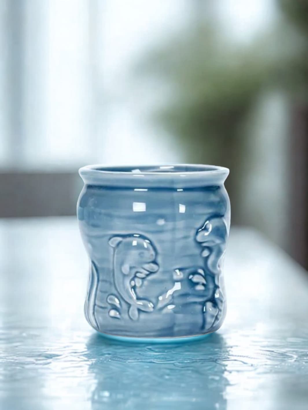 Vase | Mini pot en céramique bleue motif poisson