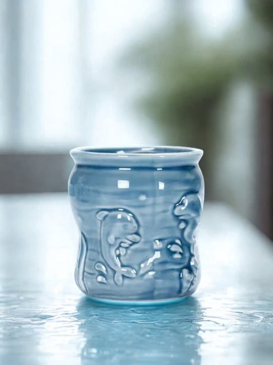Vase | Mini pot en céramique bleue motif poisson