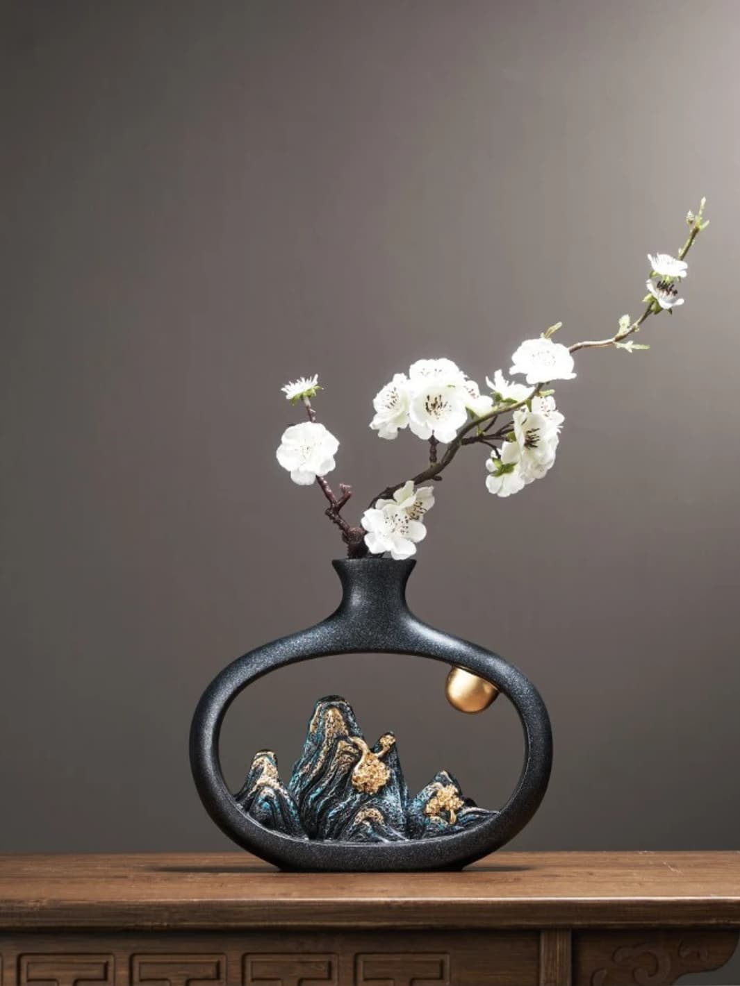 Vase | Montagnes noires et dorées japonais