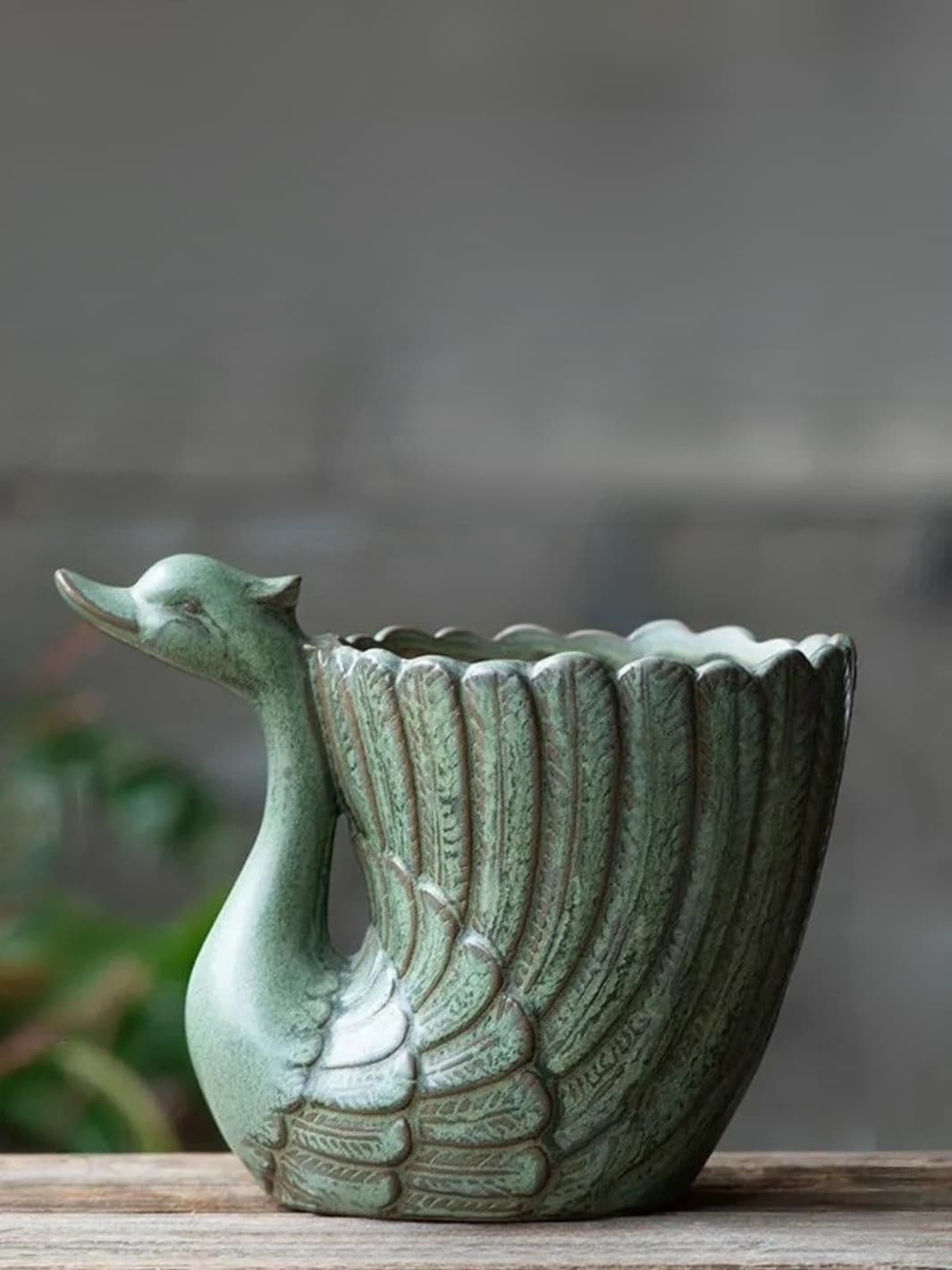 Vase | Sculpture cygne céladon en céramique