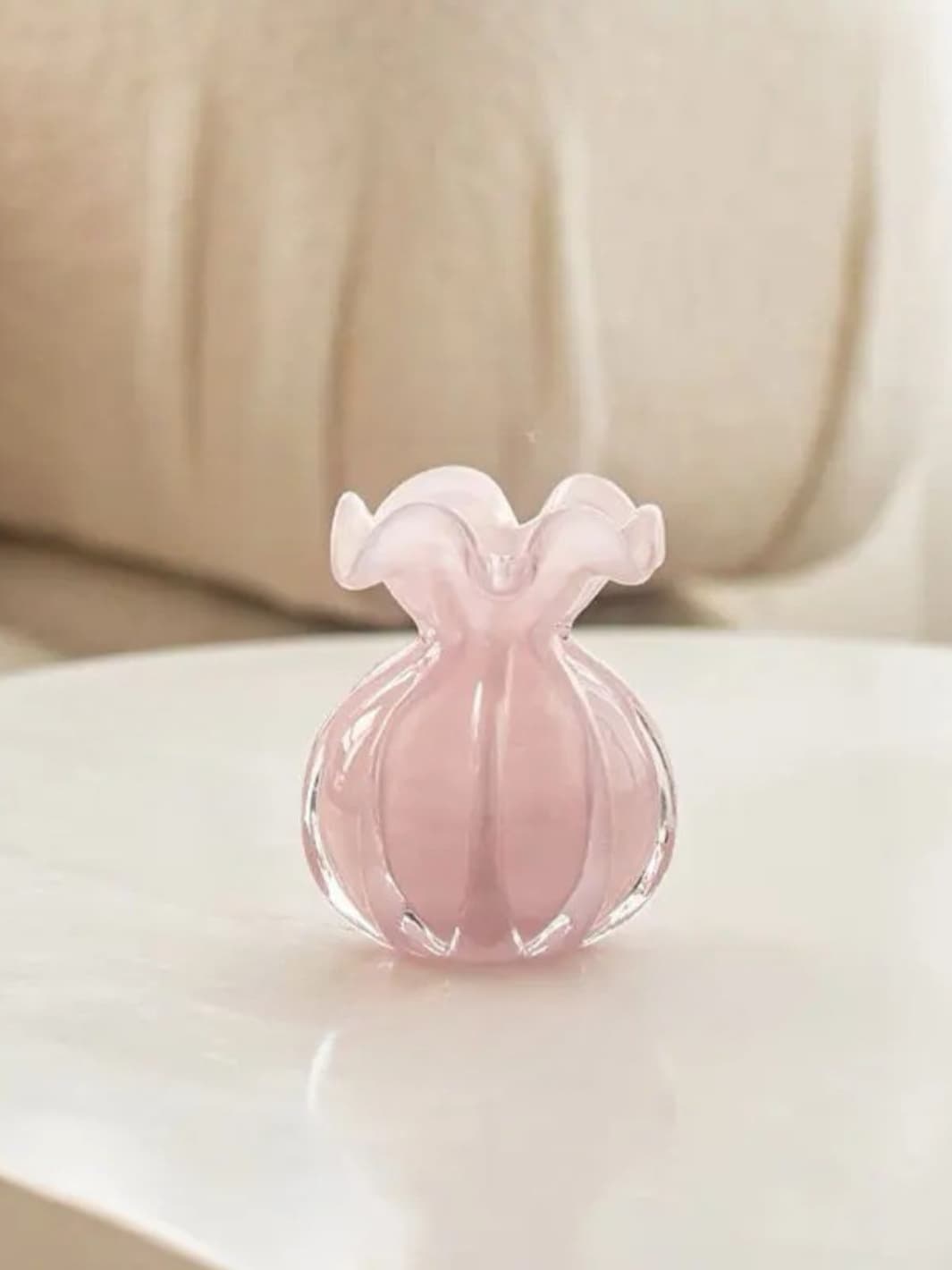 Vase | Soliflore rose en verre soufflé style français