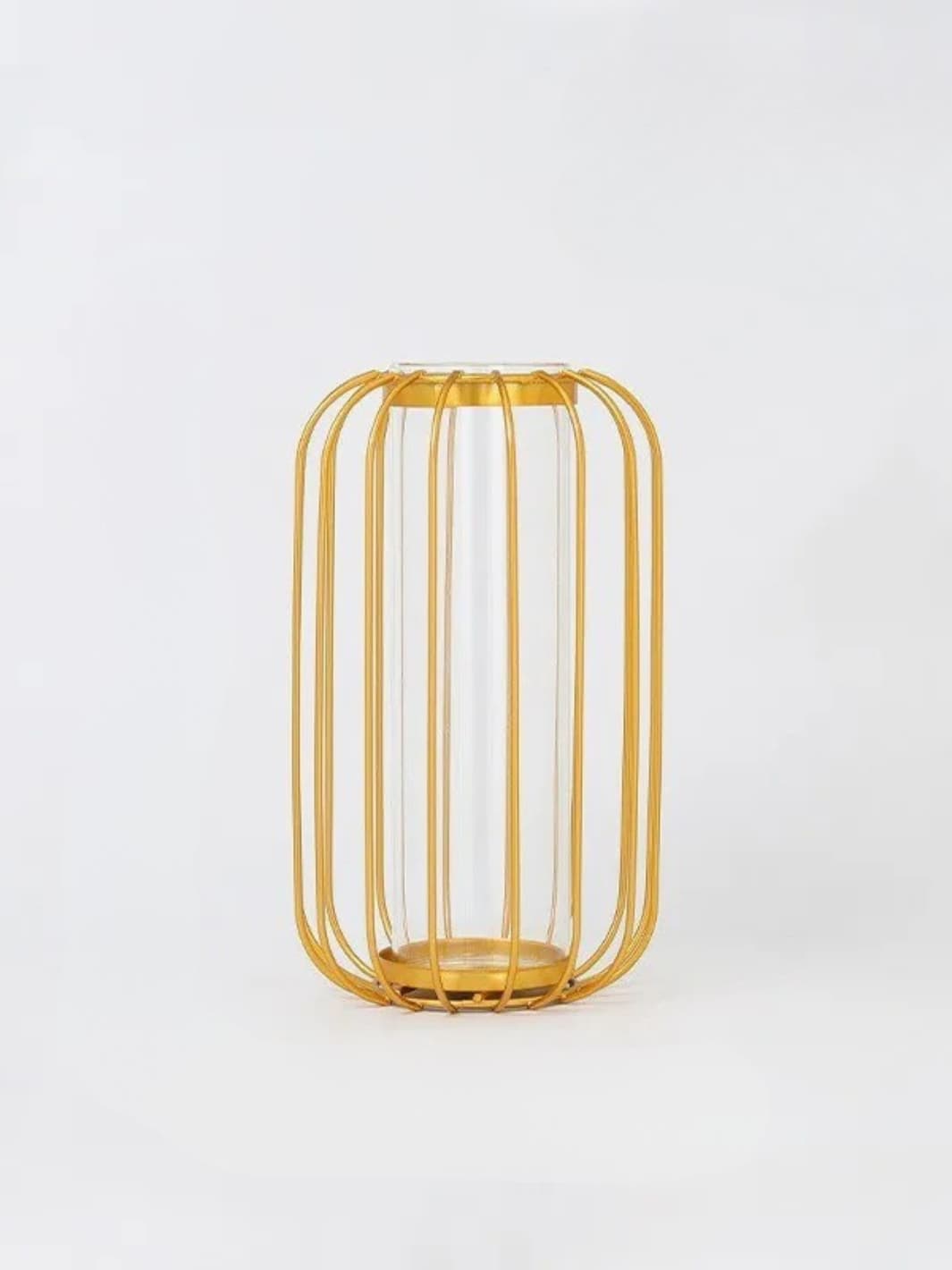 Vase | Cylindre doré sous cage métallique