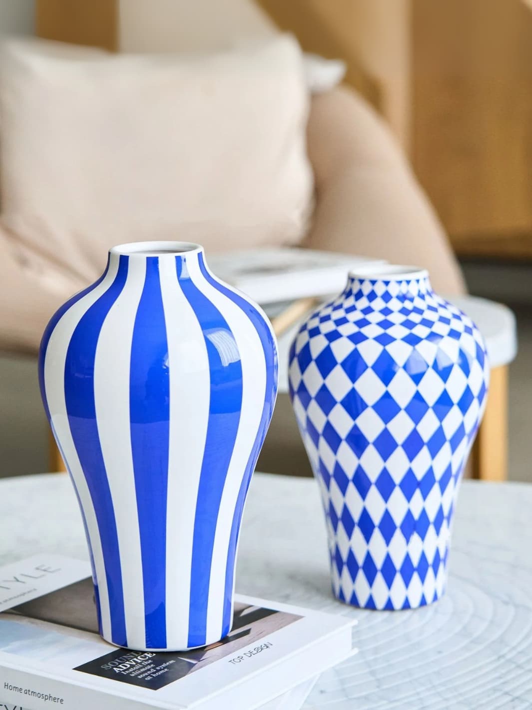 Vase | Losanges bleus en céramique géométrique