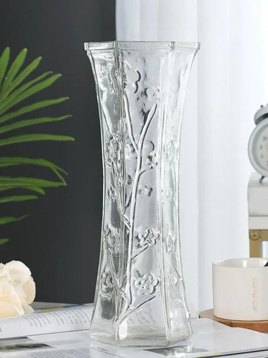 Vase | Cylindre en verre motif prunier gravé