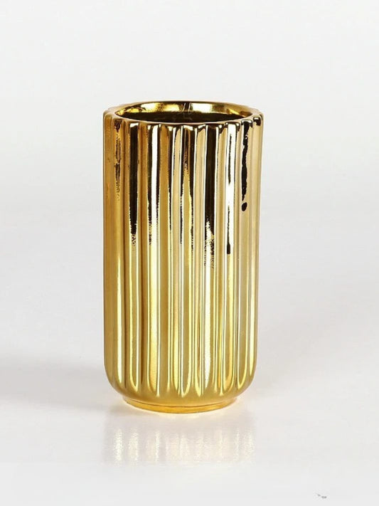 Vase | Cylindre doré à stries verticales