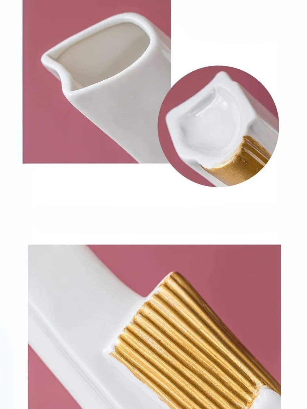 Vase | Décoration géométrique blanche et dorée en céramique