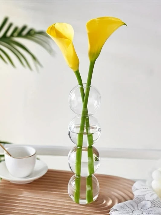 Vase | Pot transparent 4 bulles en verre soufflé empilées