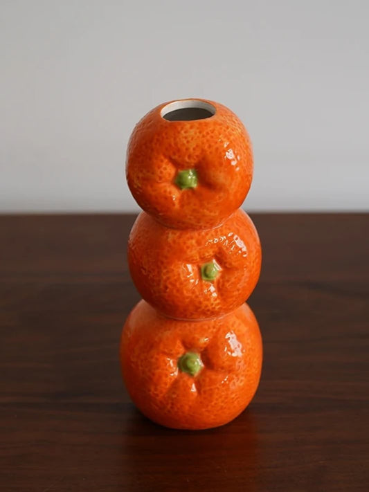 Vase | Empilement de mandarines en céramique orange