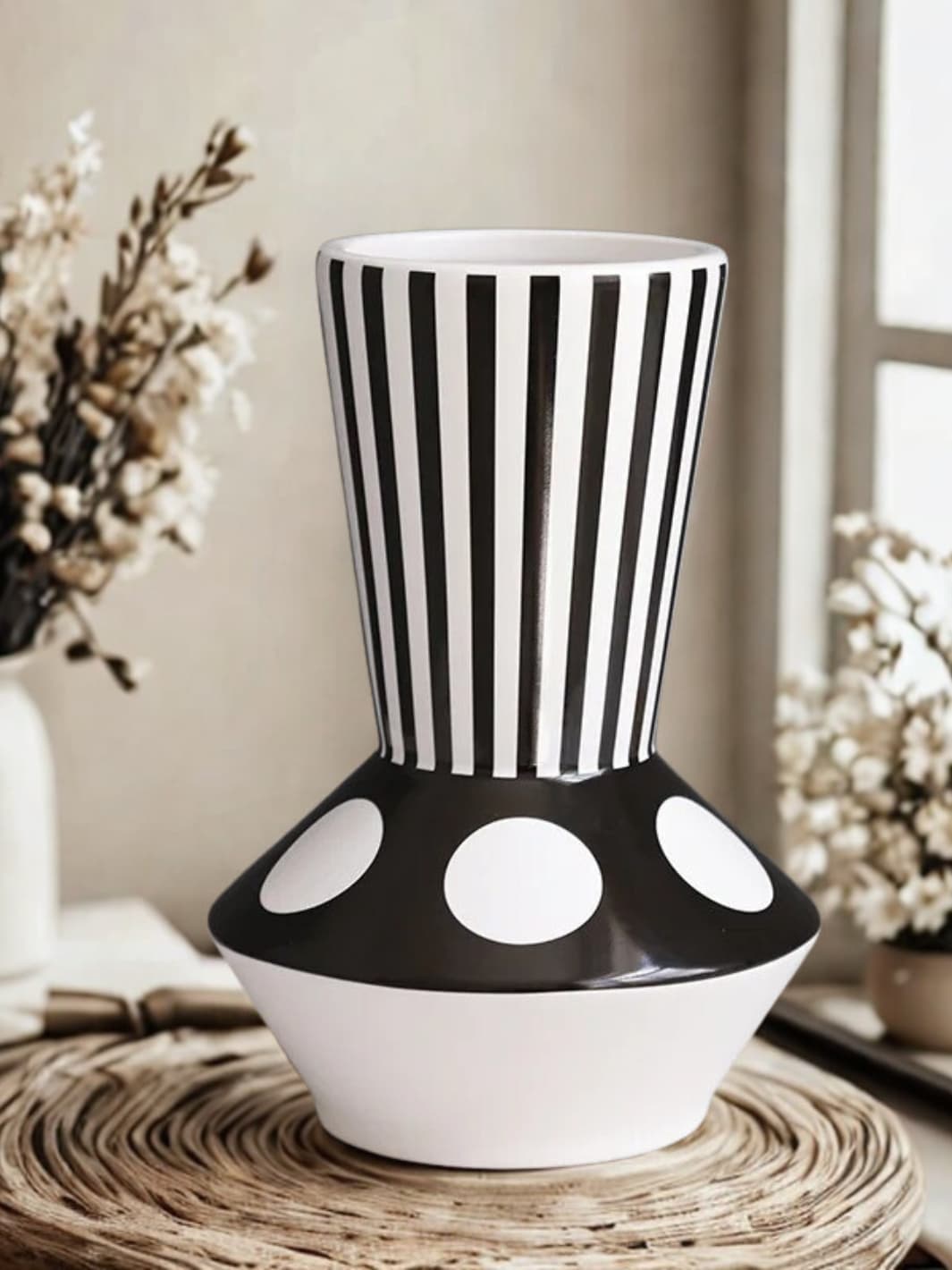 Vase | Bicolore à rayures verticales et pois