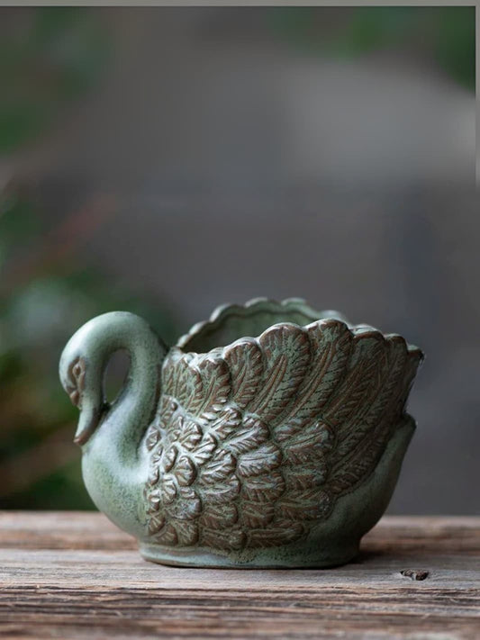 Vase | Cygne en céramique vert