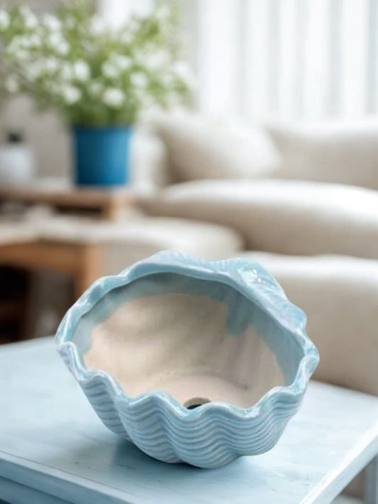 Vase | Pot coquillage texturé bleu