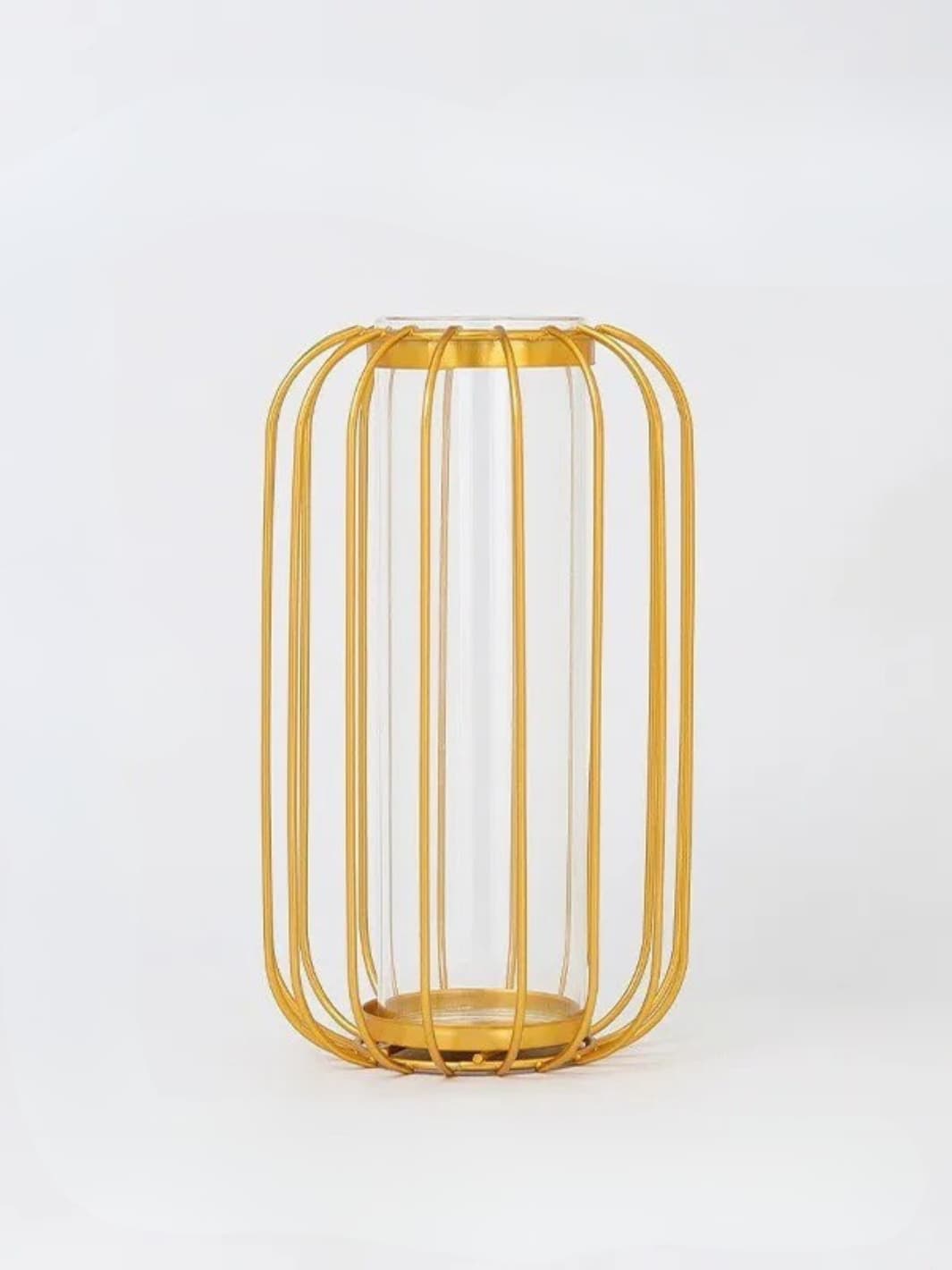 Vase | Cylindre doré sous cage métallique