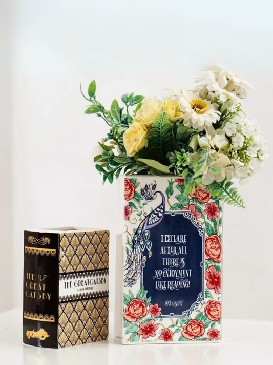 Vase | Livre fleuri en céramique peinte à la main