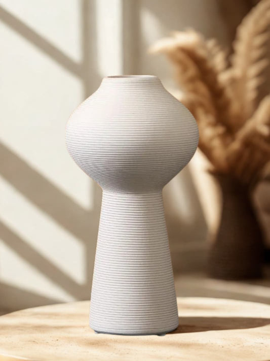 Vase | Totem blanc strié contemporain