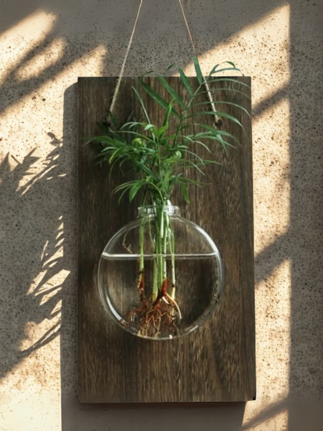 Vase | Suspension mural bois et verre