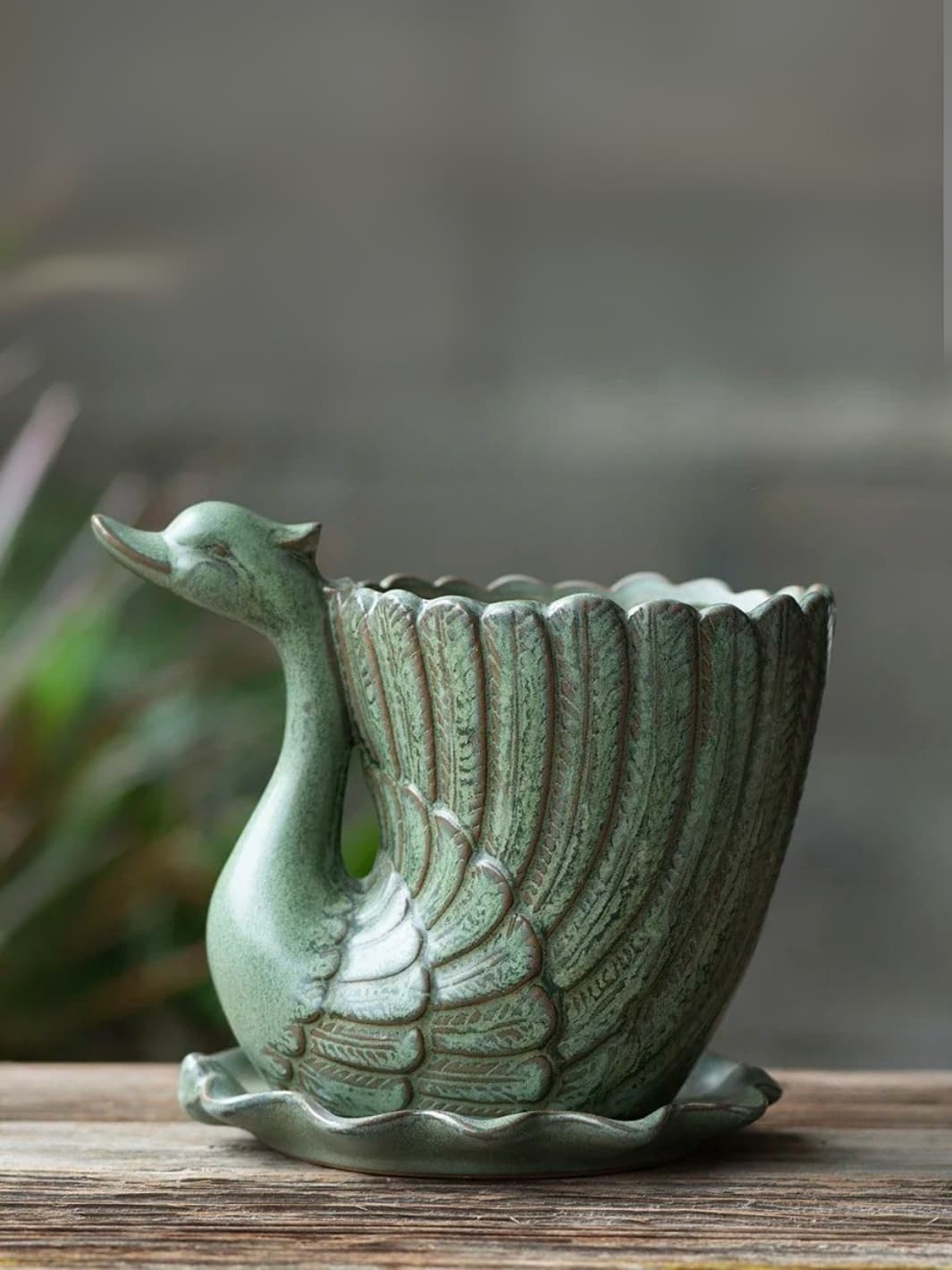 Vase | Sculpture cygne céladon en céramique