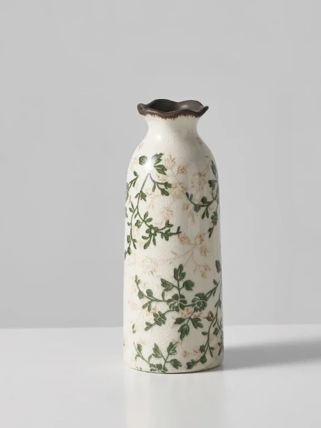 Vase | Motif fleuri pastoral en céramique vintage