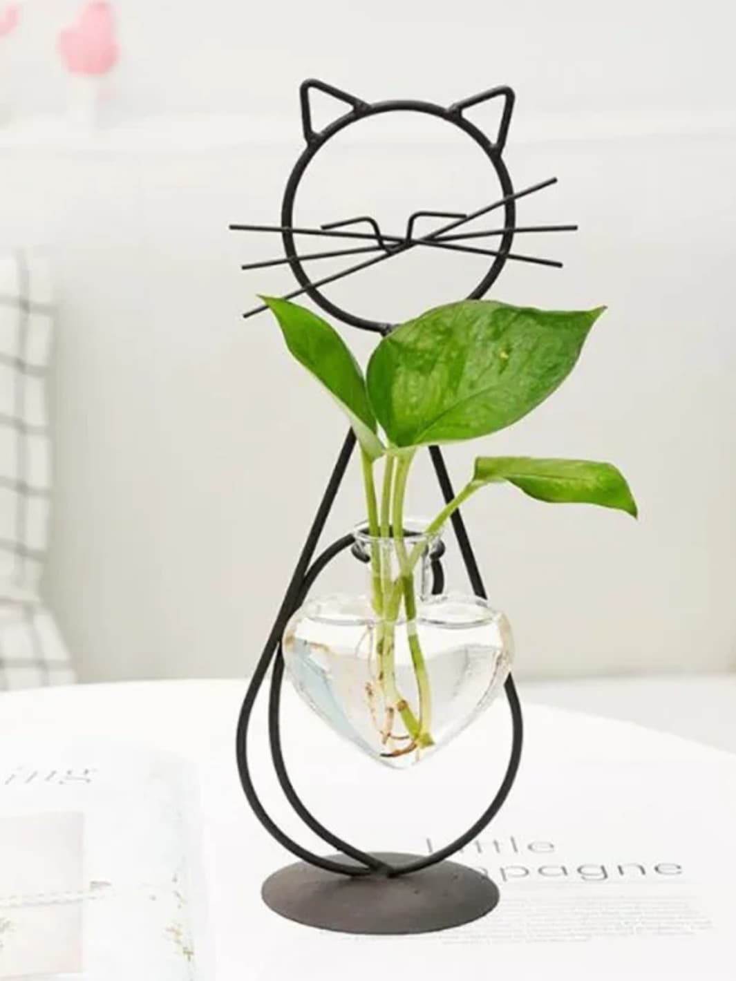 Vase | Forme métallique chat en verre