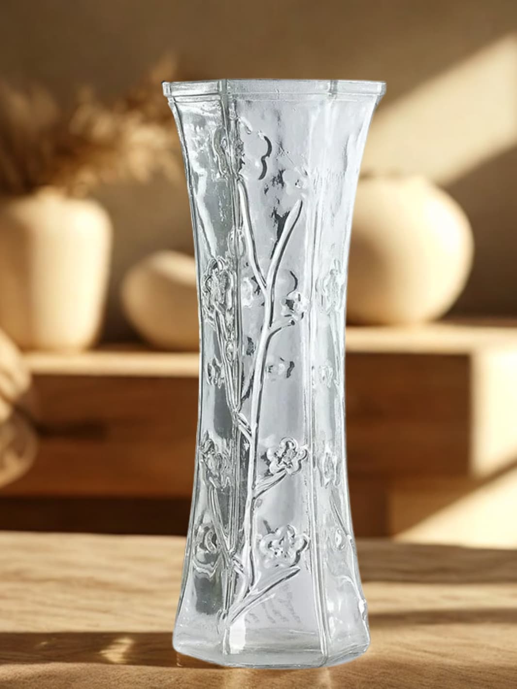 Vase | Cylindre en verre motif prunier gravé