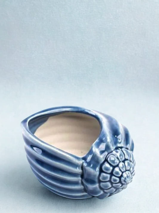 Vase | Pot coquillage en céramique bleue
