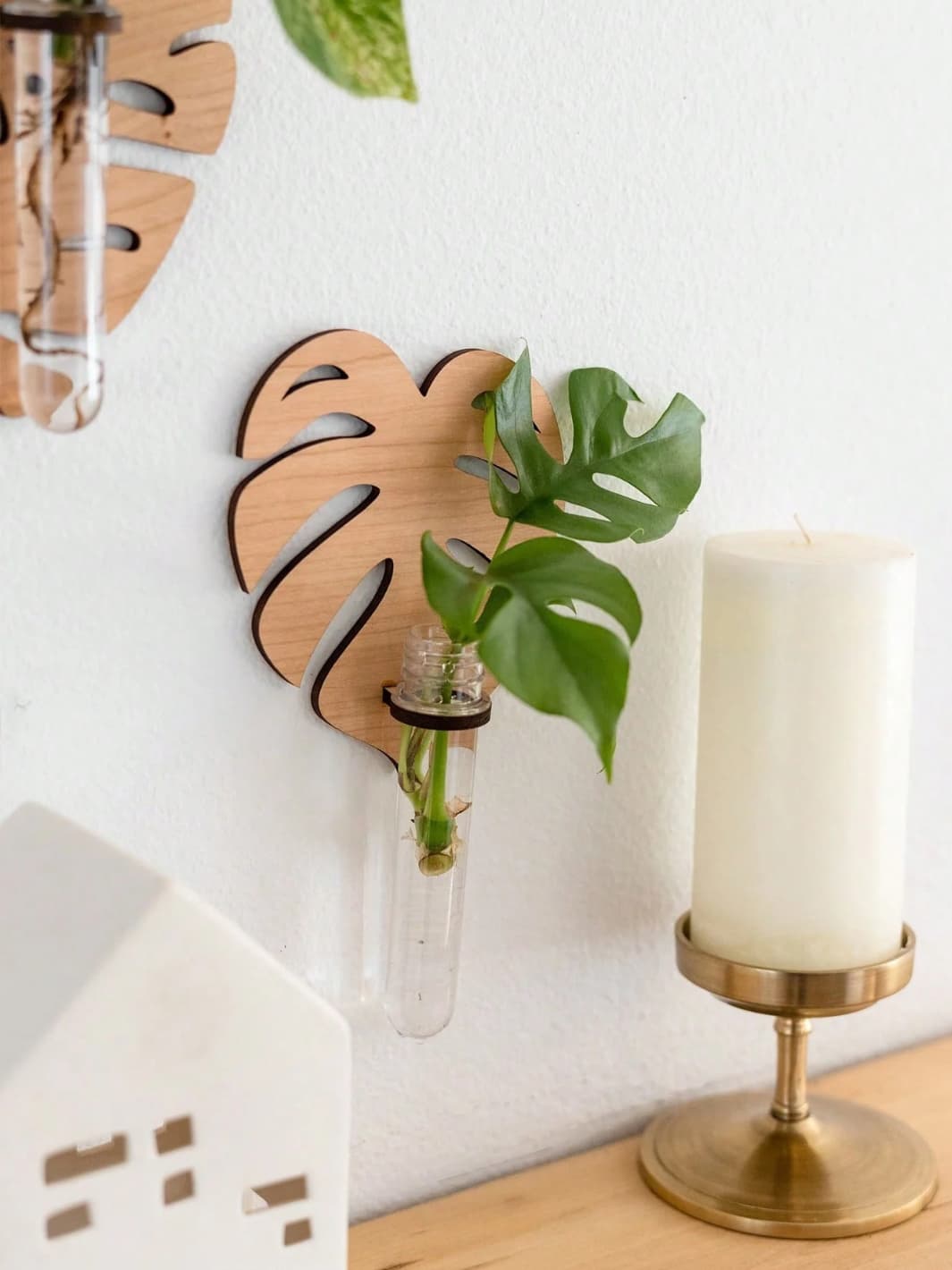 Vase | Tube à essai mural feuille bois