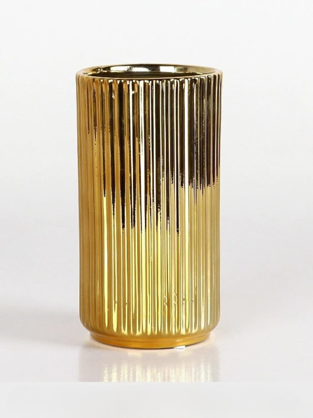 Vase | Cylindre doré à stries verticales