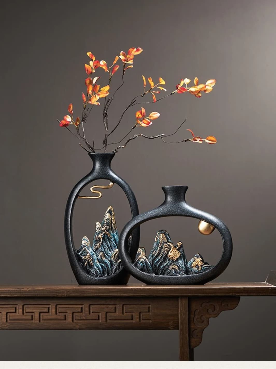 Vase | Montagnes noires et dorées japonais