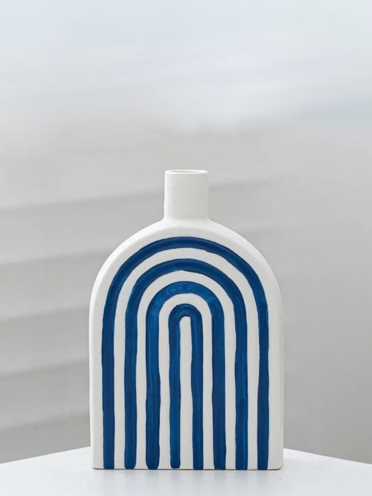 Vase | Petit totem graphique bleu et blanc