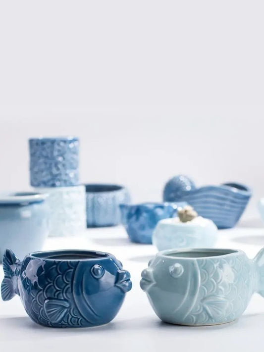 Vase | Mini pot en céramique bleu poisson