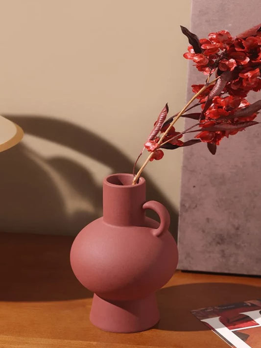 Vase | Terracotta Céramique avec Anse Latérale, Finition Mate