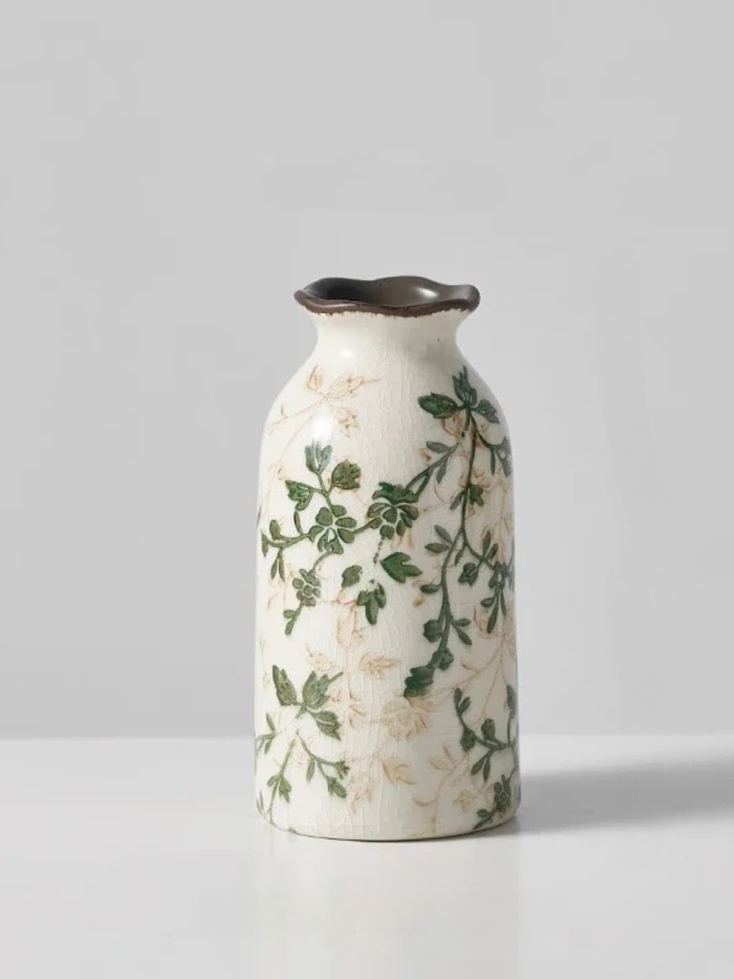 Vase | Motif fleuri pastoral en céramique vintage